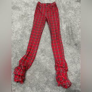 Plaid stacked pants
